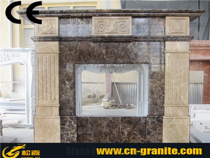 China Dark Emperador Marble Fireplace,Fireplace Mantel for Inner Decoration,Free Design and Carving