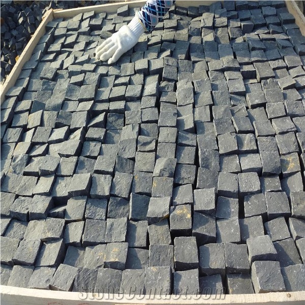 China G684 Flamed Black Basalt Cobble Paving Stone/Cubes/Cobble Stone, Black Basalt Flamed Pavers,Courtyard Road Pavers, Landscaping Stone