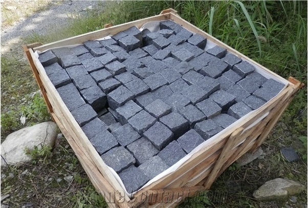 China G684 Flamed Black Basalt Cobble Paving Stone/Cubes/Cobble Stone, Black Basalt Flamed Pavers, Landscaping Stone