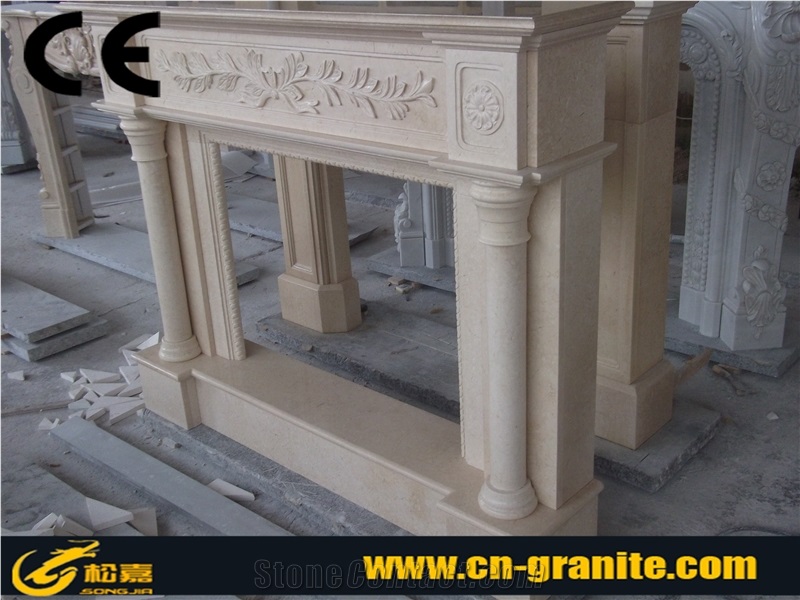 China Marble Beige Fireplace,Beautiful Fireplace,Marble Carved Fireplace,Fireplace Mantel,Fireplace Cover