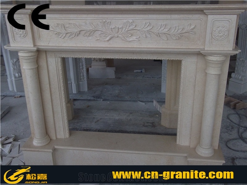 China Marble Beige Fireplace,Beautiful Fireplace,Marble Carved Fireplace,Fireplace Mantel,Fireplace Cover
