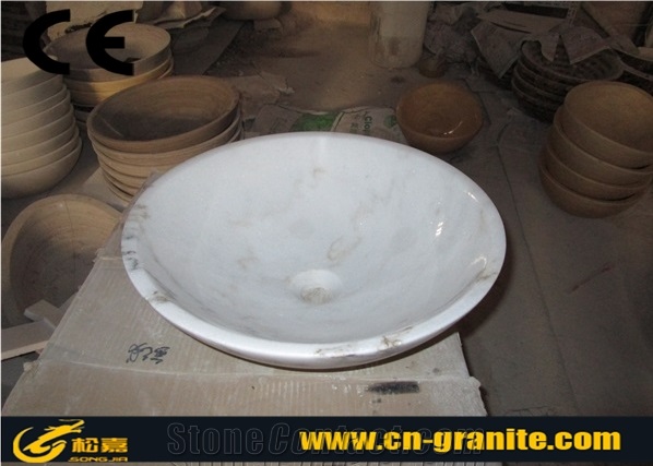 China Marble Guangxi White Round Wash Bowls,Cheap China Marble for Bothroom Sinks,Vanity Basins,Kitchen Sinks