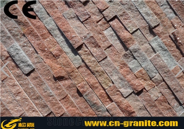 China Red Quartzite Cultured Stone Wall Cladding Exterior