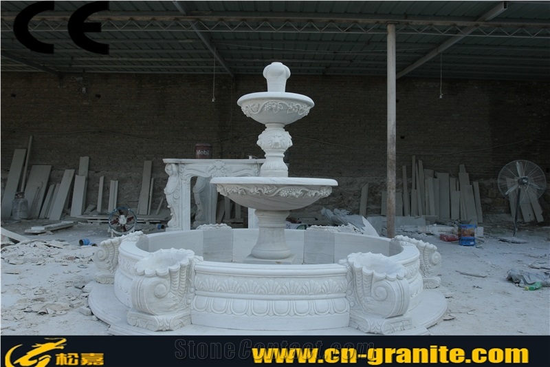China White Granite Western New Design Exterior Water Stone Fountain,Garden Fountain