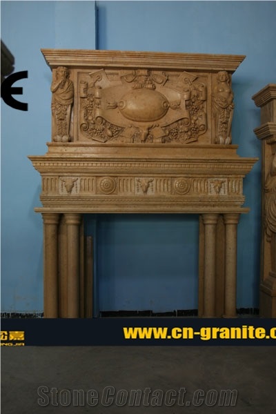 China Yellow Marble Fireplace,Hand Carve Fireplace,Songjia Design for Sale