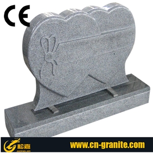 Double Heart Upright Tombstone, White Granite Monument & Tombstone
