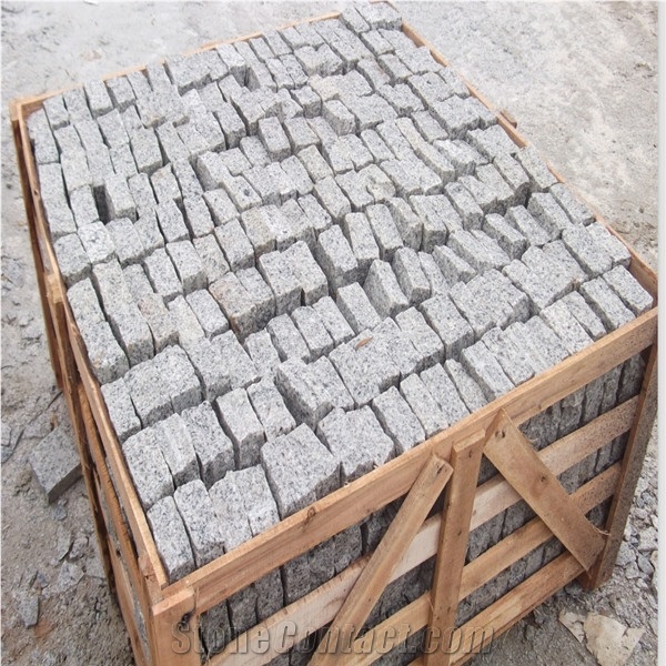 G603 Granite Cube Stone with All Sides Natural Split, Light Grey Granite Natural Cobble Stone for Garden Stepping Pavements