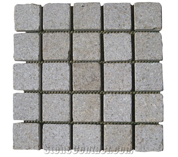 G682 Granite Cube Stone, Yellow Granite Antique Finish Cobble Stone, Sunset Gold Tumbled Paving Stone for Courtyard Road, Driveway/Walkway Paving, Garden Stepping