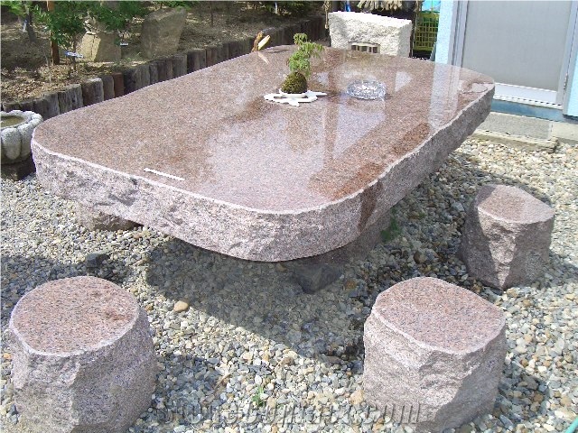 Granite G664 Bench and Table,Pink Granite Tables for Garden Table Sets.