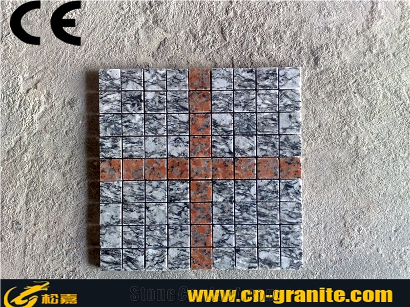 Grey Granite Mosaic with Red Granite Mosaic Pattern,Polished Mosaic for Walling