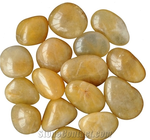 High Polished Yellow River Pebbles, Polished Beige River Cobbles for Driveway and Walkway, Pebble for Road Decoration