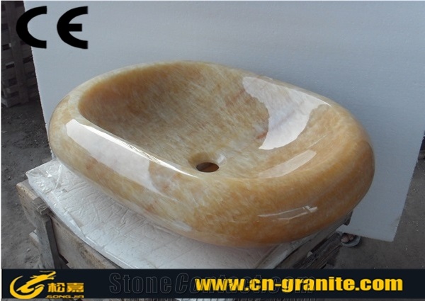 Honey Onyx Round Wash Basin & Bowl Sinks for Bathroom, Yellow Onyx Stone for Decoration Interior Wash Bowls
