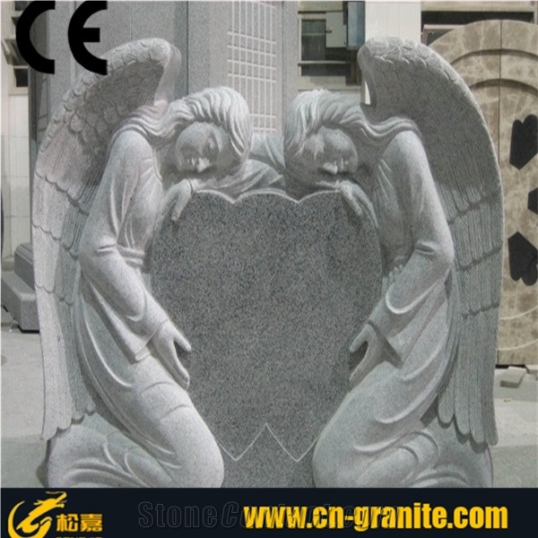 Weeping Angel Tombstone, Angel Headstone Monument Modern, Grey Granite Tombstone, Tombstone with Angels, Angel Headstone Monument & Tombstone, Weeping Angel Tombstone