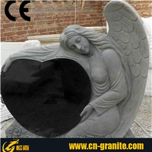 Weeping Angel Tombstone, Angel Headstone Monument Modern, Grey Granite Tombstone, Tombstone with Angels, Angel Headstone Monument & Tombstone, Weeping Angel Tombstone