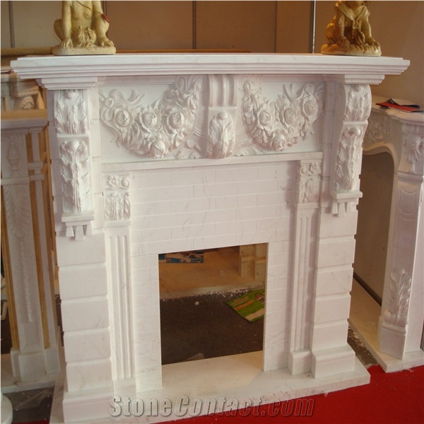 White Marble Fireplace Design Ideas,Fireplace Decorating,Western Style Design.