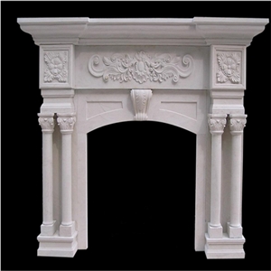White Marble Fireplace for Interior Decoration, Carved Fireplace, Western Style Design Ideas