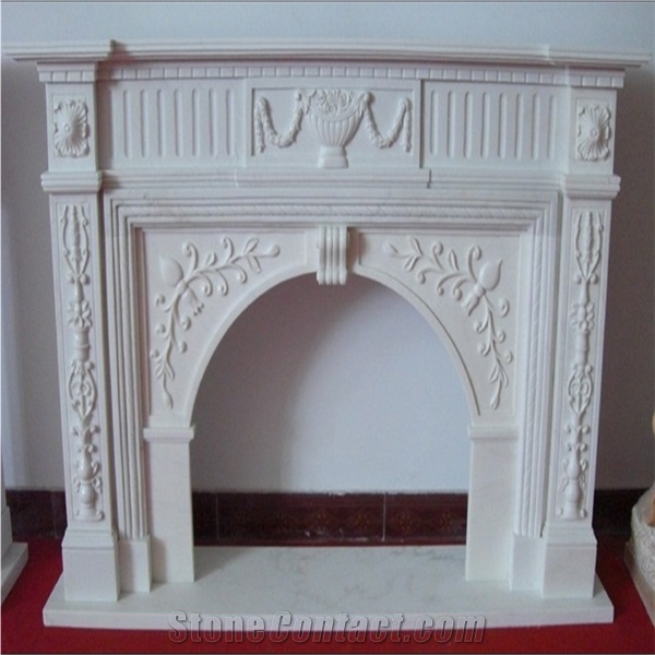 White Marble Fireplace for Interior Decoration, Carved Fireplace, Western Style Design Ideas