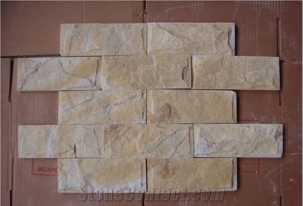 Yellow Marble Mushroom Stone, Split Face Wall Cladding, Decorative Wall Panel Stone
