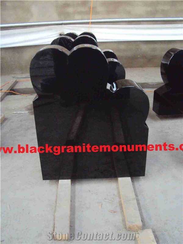 China Absolute Black Granite American Style Polished Monument & Tombstone P5 Upright Heart Headstone