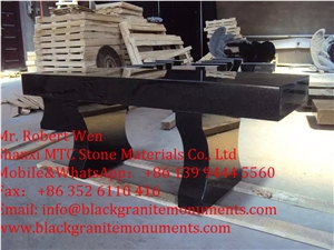 Shanxi Black Granite American Style Bench Monument & Tombstone, Black Stone Benches American Style