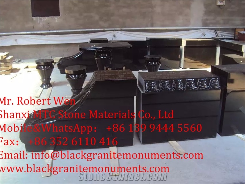 Shanxi Black Granite Tombstones & Monuments,Black Granite Gravestone,Black Granite Double Monuments, Kazakhstan Style Black Monuments & Tombstones,Western Style