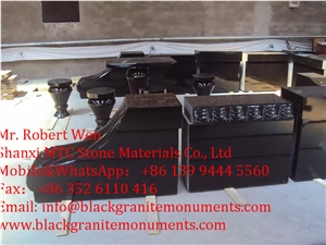 Shanxi Black Granite Tombstones & Monuments,Black Granite Gravestone,Black Granite Double Monuments, Kazakhstan Style Black Monuments & Tombstones,Western Style