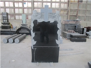 Custom Design Black Granite Engraved Cross Tombstone