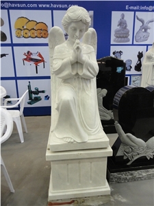 Custom White Marble Wing Angel Upright Monument