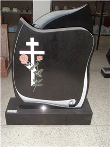 Rose and Cross Tombstone Headstone Shanxi Black Granite Monument & Tombstone