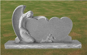Us Style Angel with Double Heart G603 White Granite Monument