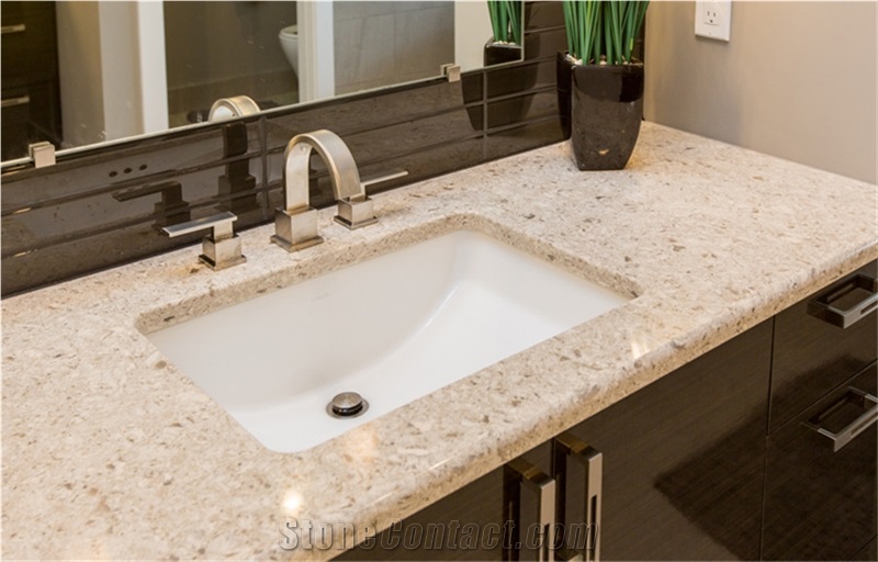 D7001 Marble Like Veined Collection Quartz Stone Pre-Fabricated Customized Bathroom Vanity Top with Various Edge Profiles Anti Corruption,Anti Fading,Scratch Resistance