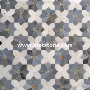 Crystal White Marble Flowers Pattern Marble Mosaic Tile,