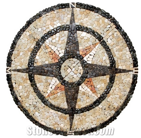 Pebble Stone Medallion Mosaic Compass Rose Pebble Mosaic Medallions