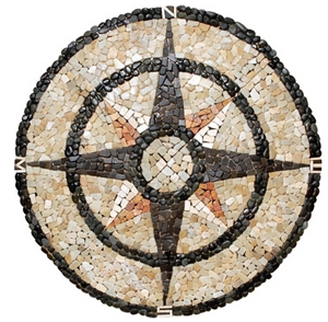Pebble Stone Medallion Mosaic Compass Rose Pebble Mosaic Medallions