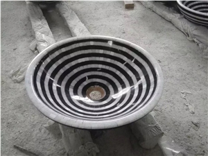 Round Nero Marquina Marble Mosaic Wash Basins,Solid Wash Bowls & Sinks