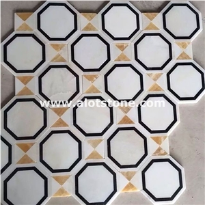 Square and Hexagon Bianco Carrara Marble Mosaic Tile