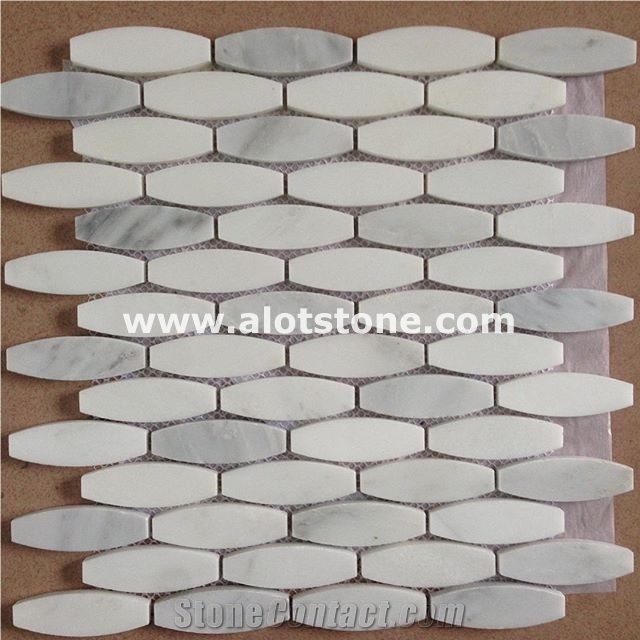 Wave Pattern Bianco Carrara Marble Mosaic Tile