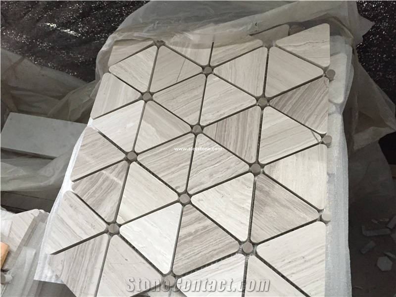 Wood Grey and White Marble Mosaic,Timber Marble Triangle Mosaic Tile Gray Dots Guizhou Wood Grain Marble