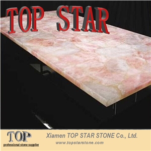 Polished Natural Pink Quartz Stone Table Top