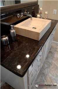 Antique Brown Bathroom Tops, Brazil Brown Vanity Tops, Eased Edge Finish Custom Tops, Bull Nose Edge Finish Bathroom Vanity Tops, Brown Color Bathroom Sets