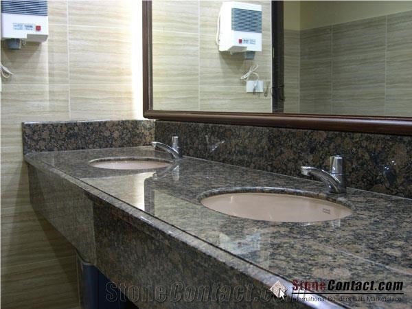 Baltic Brown Bathroom Countertops, Finland Brown Custom Vanity Tops,Engineered Stone Bathroom Tops, Bathroom Solid Surface, Vanity Tops with Backsplash, Pre-Fab Tops