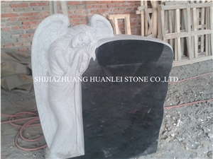 China Nero Assoluto Granite Tombstone Design, Shanxi Black Granite Angel Monument Grade A, Engraved Memorial, Western Style Headstone, Gravestone, Cemetery Tombstone