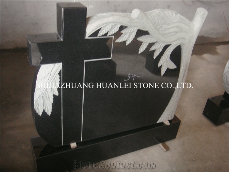 Granite Hebei Black Gravestone, Nero Assoluto China Black Granite Tombstone,Cemetery Tombstone,Gravestone,Headstone,Monument Design
