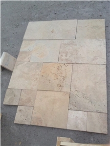 Tumbled Light Beige Travertine Tiles Pattern, Stone Flooring Turkey