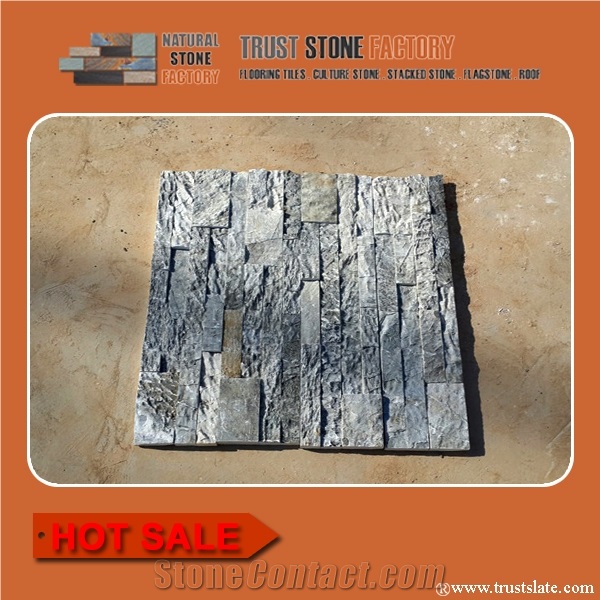 Silver Grey Cultured Slate Stone Siding,Cultural Stone Facade,Culture Stacked Stone Veneer,Cultured Stone Panels, Culture Wall Cladding