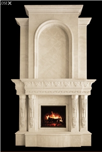Poiseul Beige Limestone Fireplace Mantel