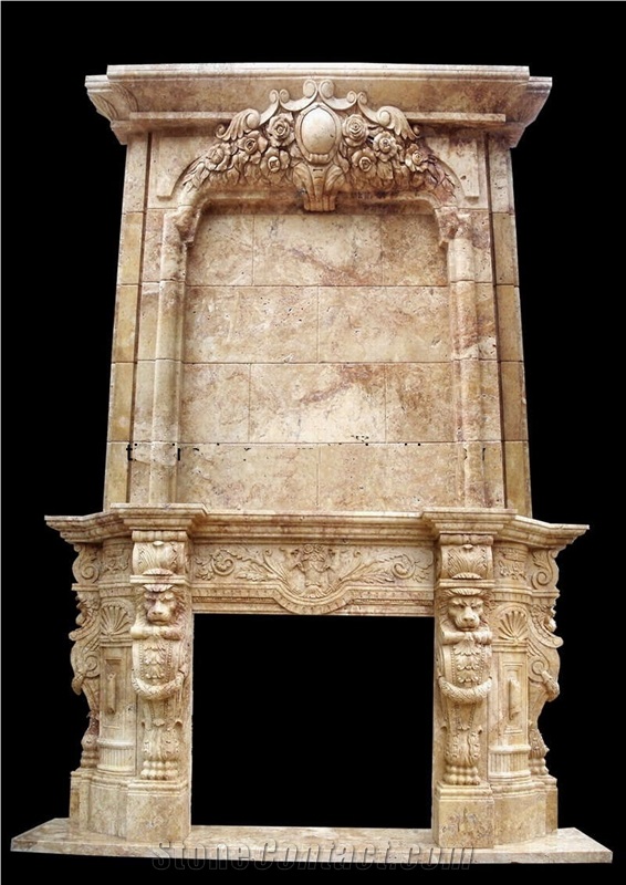 Poiseul Beige Limestone Fireplace Mantel