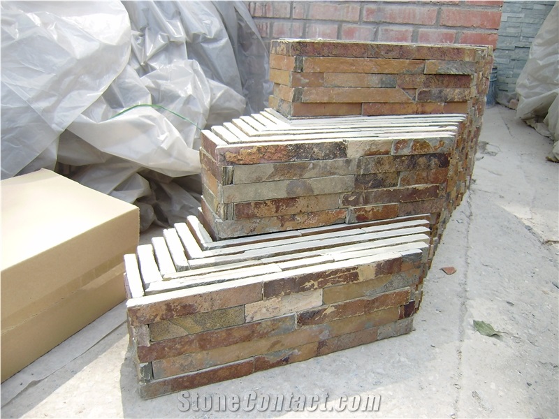 China Brown Slate Cultured Stone Veneer,Cultured Stone Wall Cladding, Ledger Stacked Stone Veneer,Thin Ledgestone Veneer