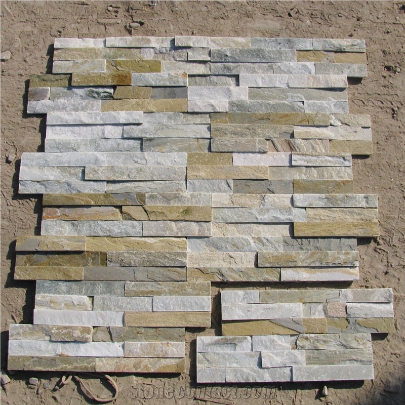Yellow Wooden Slate Ledge Stone Cultured Stone for Wall Cladding
