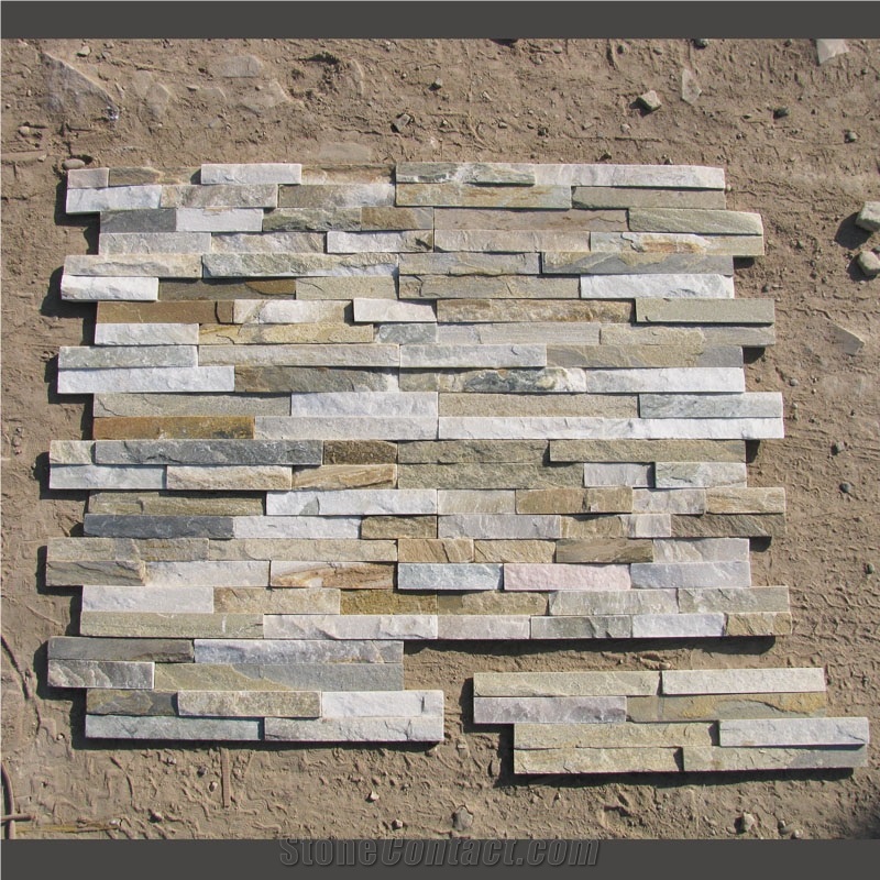 Yellow Wooden Slate Ledge Stone Cultured Stone for Wall Cladding